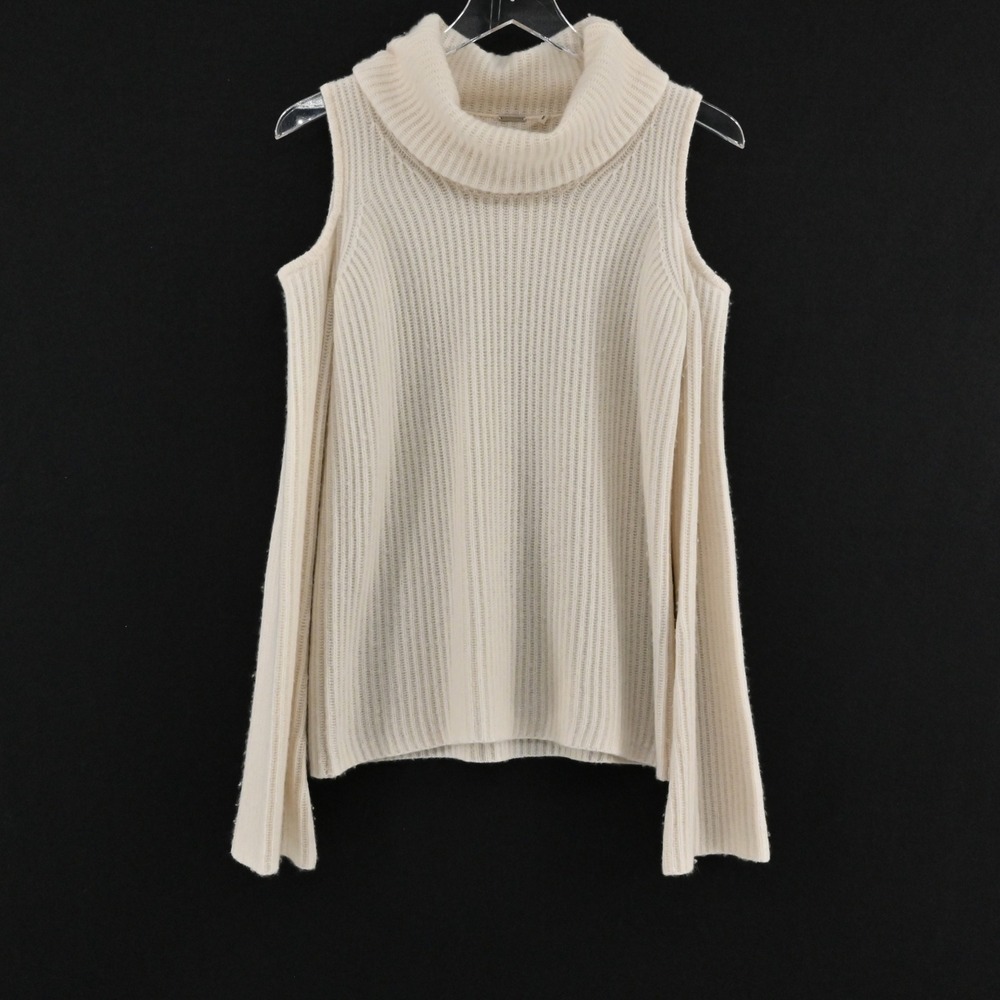 Elie Tahari Torrence Cashmere Cold Shoulder Sweater Size S Cream Turtleneck Cozy